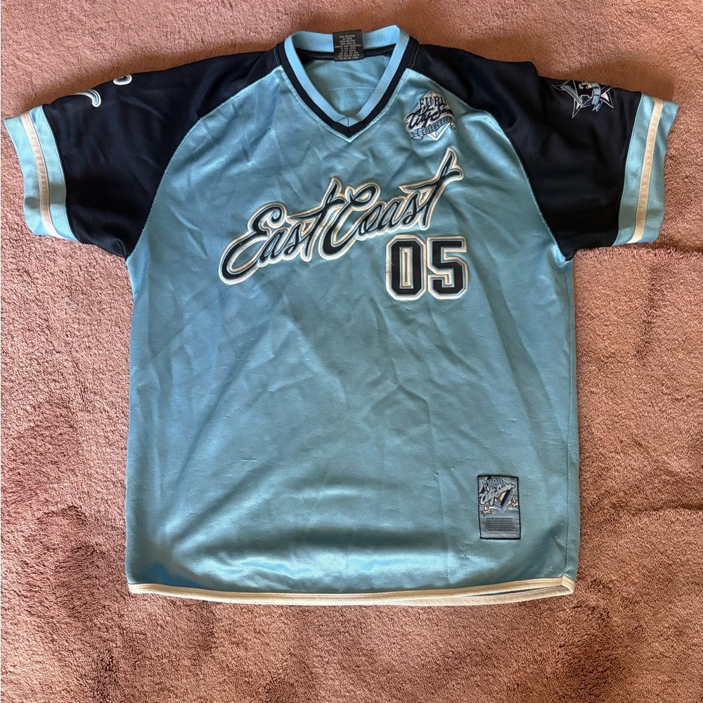 Vintage FUBU City Series East Coast 05 Jersey Light Blue Navy Mesh XL